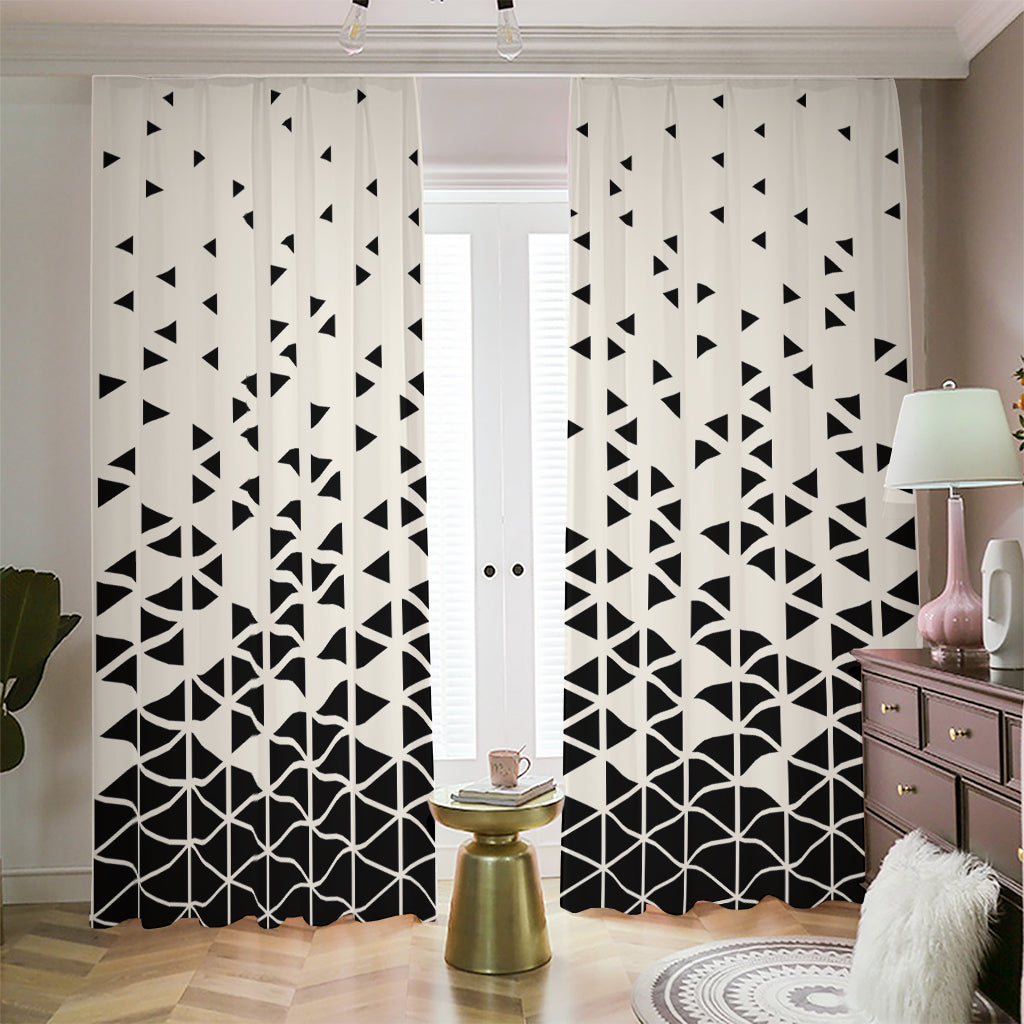 Black And White Geometric Pattern Print Blackout Pencil Pleat Curtains