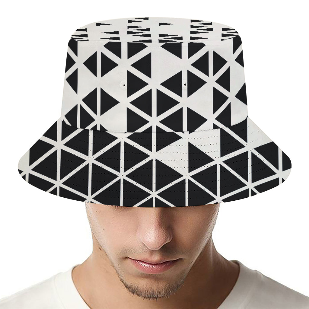 Black And White Geometric Pattern Print Bucket Hat