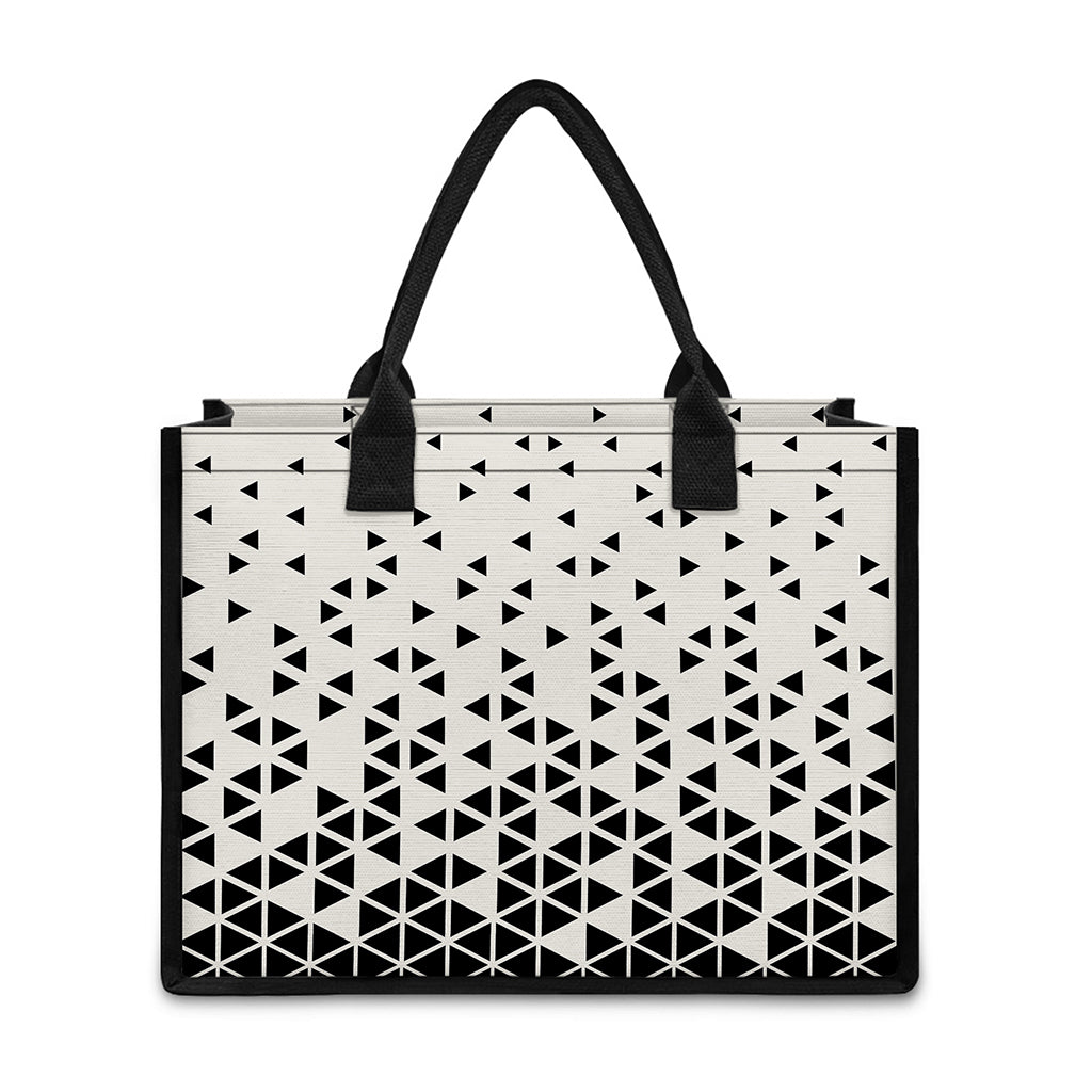 Black And White Geometric Pattern Print Canvas Tote Bag