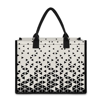 Black And White Geometric Pattern Print Canvas Tote Bag