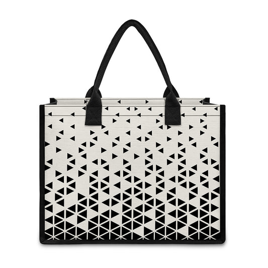 Black And White Geometric Pattern Print Canvas Tote Bag