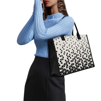 Black And White Geometric Pattern Print Canvas Tote Bag