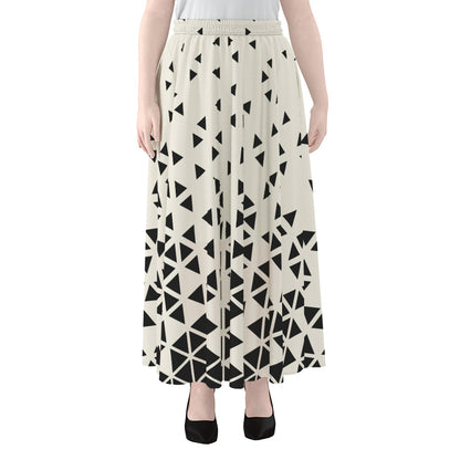 Black And White Geometric Pattern Print Chiffon Maxi Skirt