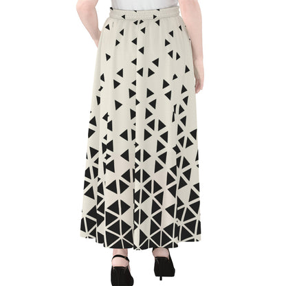 Black And White Geometric Pattern Print Chiffon Maxi Skirt