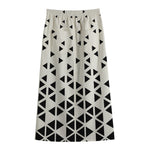 Black And White Geometric Pattern Print Cotton Front Slit Maxi Skirt