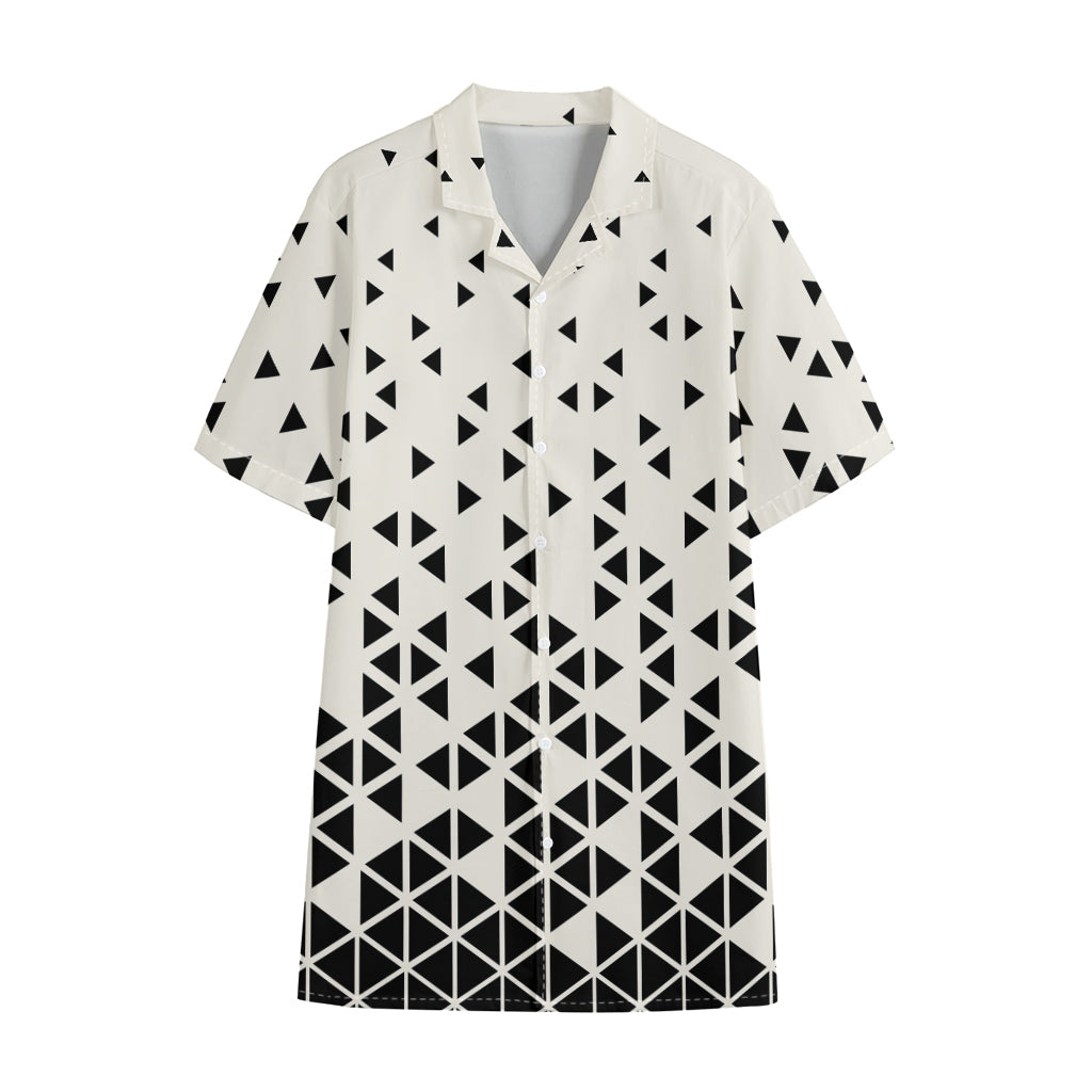 Black And White Geometric Pattern Print Cotton Hawaiian Shirt