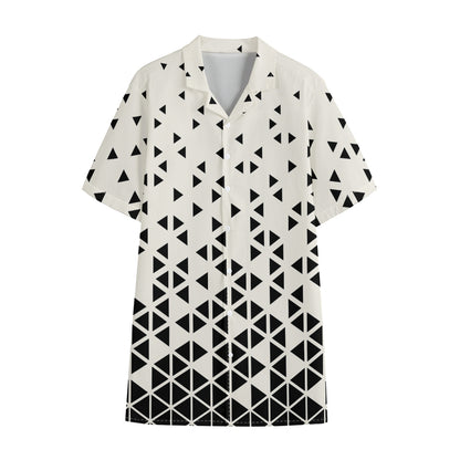 Black And White Geometric Pattern Print Cotton Hawaiian Shirt