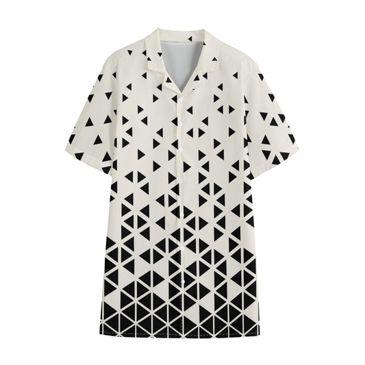 Black And White Geometric Pattern Print Cotton Hawaiian Shirt