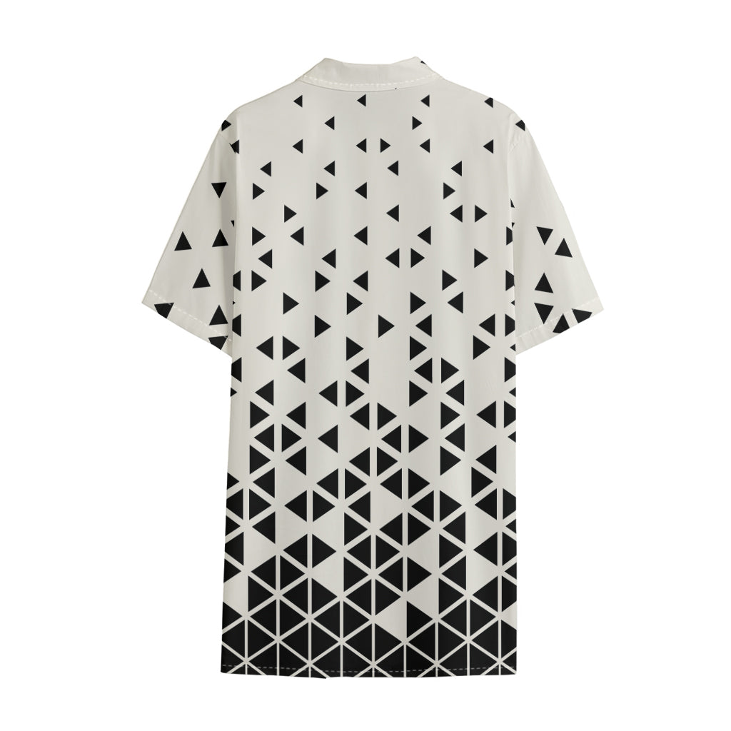 Black And White Geometric Pattern Print Cotton Hawaiian Shirt