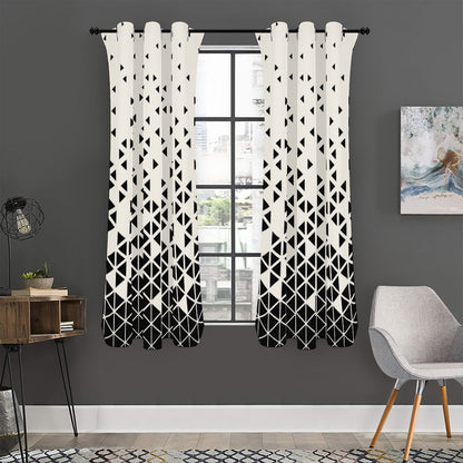 Black And White Geometric Pattern Print Curtain