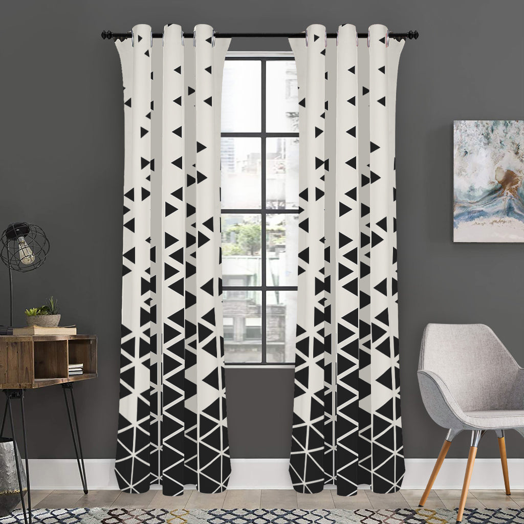 Black And White Geometric Pattern Print Curtain