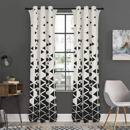 Black And White Geometric Pattern Print Curtain