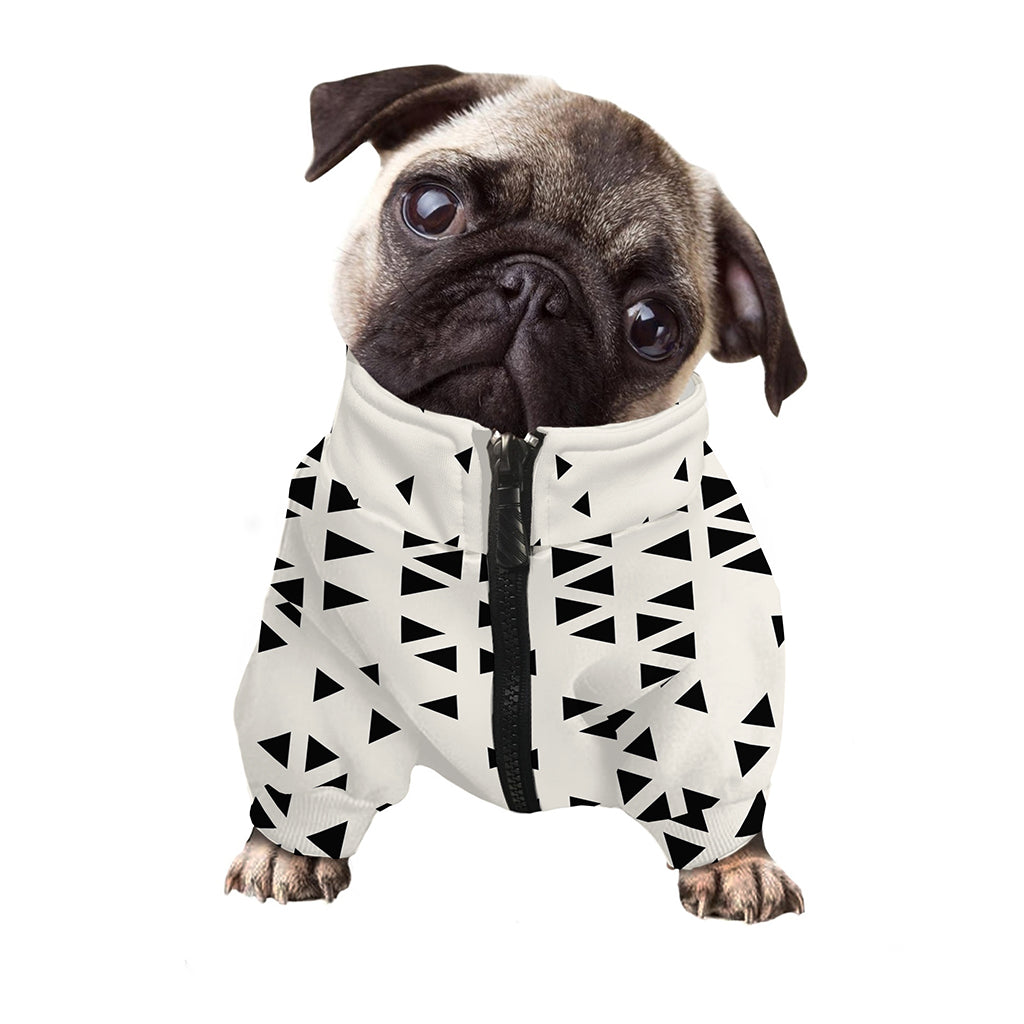 Black And White Geometric Pattern Print Dog Zip Up Jacket