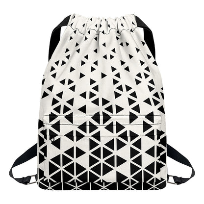 Black And White Geometric Pattern Print Drawstring Backpack