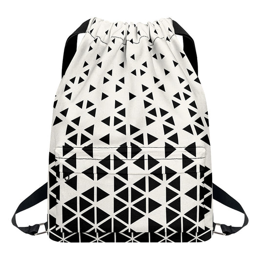 Black And White Geometric Pattern Print Drawstring Backpack