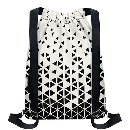 Black And White Geometric Pattern Print Drawstring Backpack