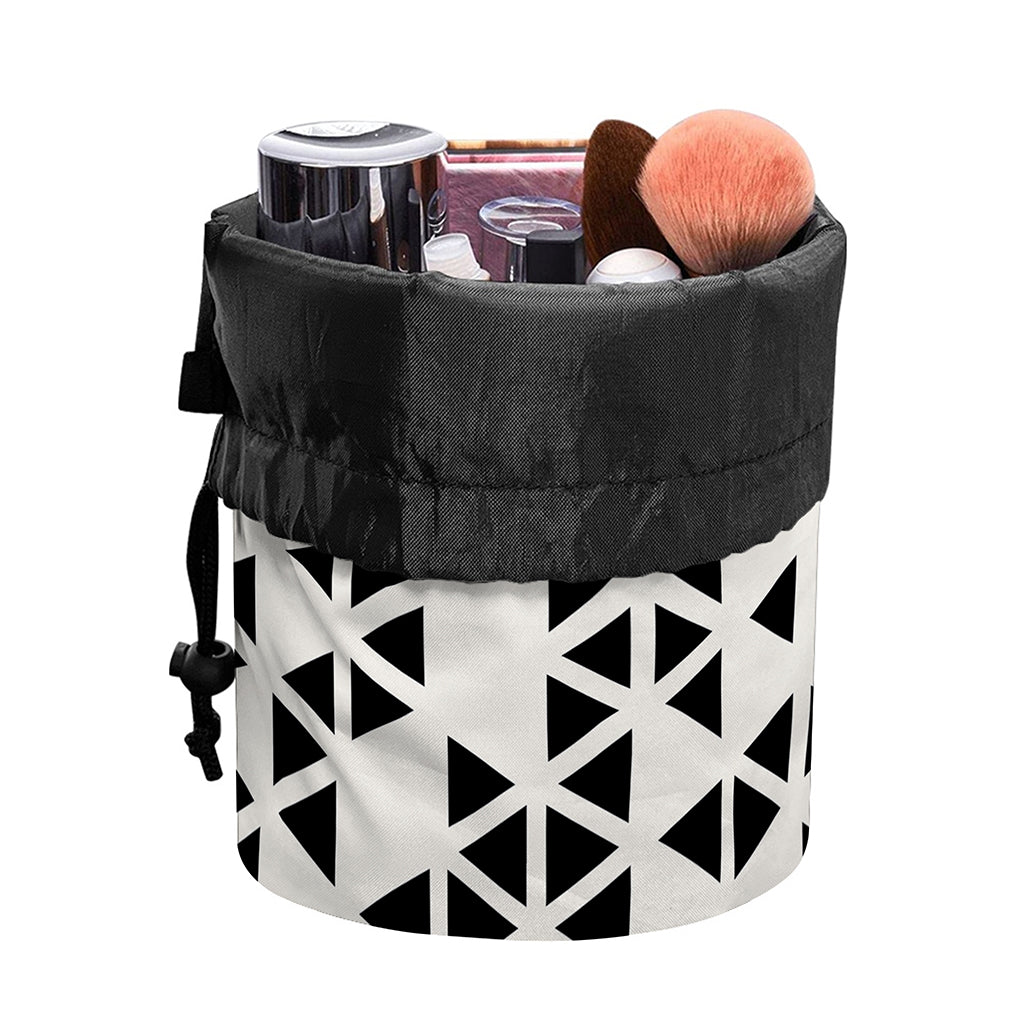 Black And White Geometric Pattern Print Drawstring Makeup Bag