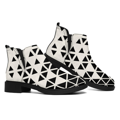 Black And White Geometric Pattern Print Flat Ankle Boots