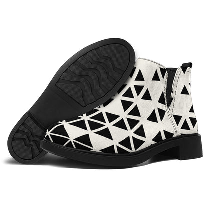 Black And White Geometric Pattern Print Flat Ankle Boots