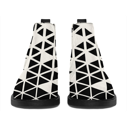 Black And White Geometric Pattern Print Flat Ankle Boots