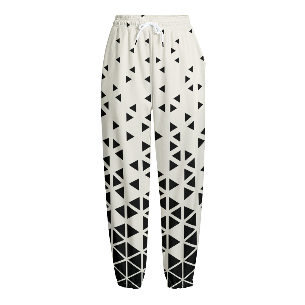 Black And White Geometric Pattern Print Fleece Lined Knit Pants