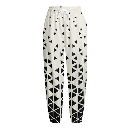 Black And White Geometric Pattern Print Fleece Lined Knit Pants