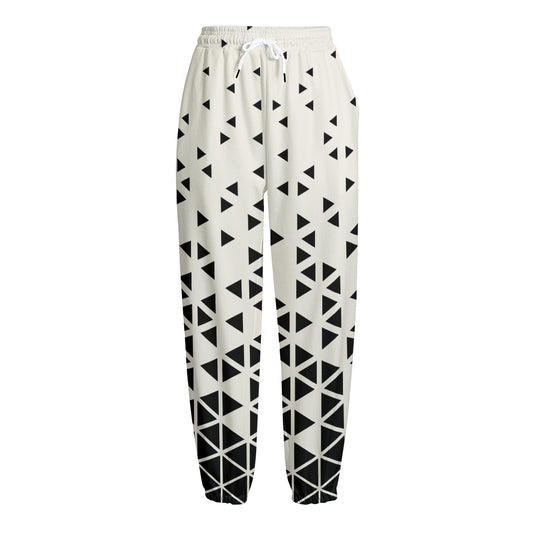 Black And White Geometric Pattern Print Fleece Lined Knit Pants