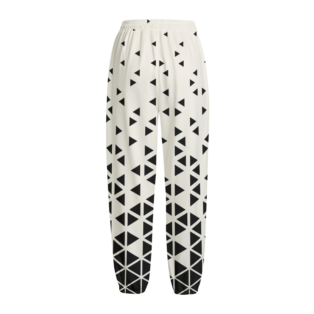 Black And White Geometric Pattern Print Fleece Lined Knit Pants