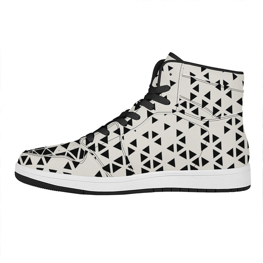 Black And White Geometric Pattern Print High Top Leather Sneakers