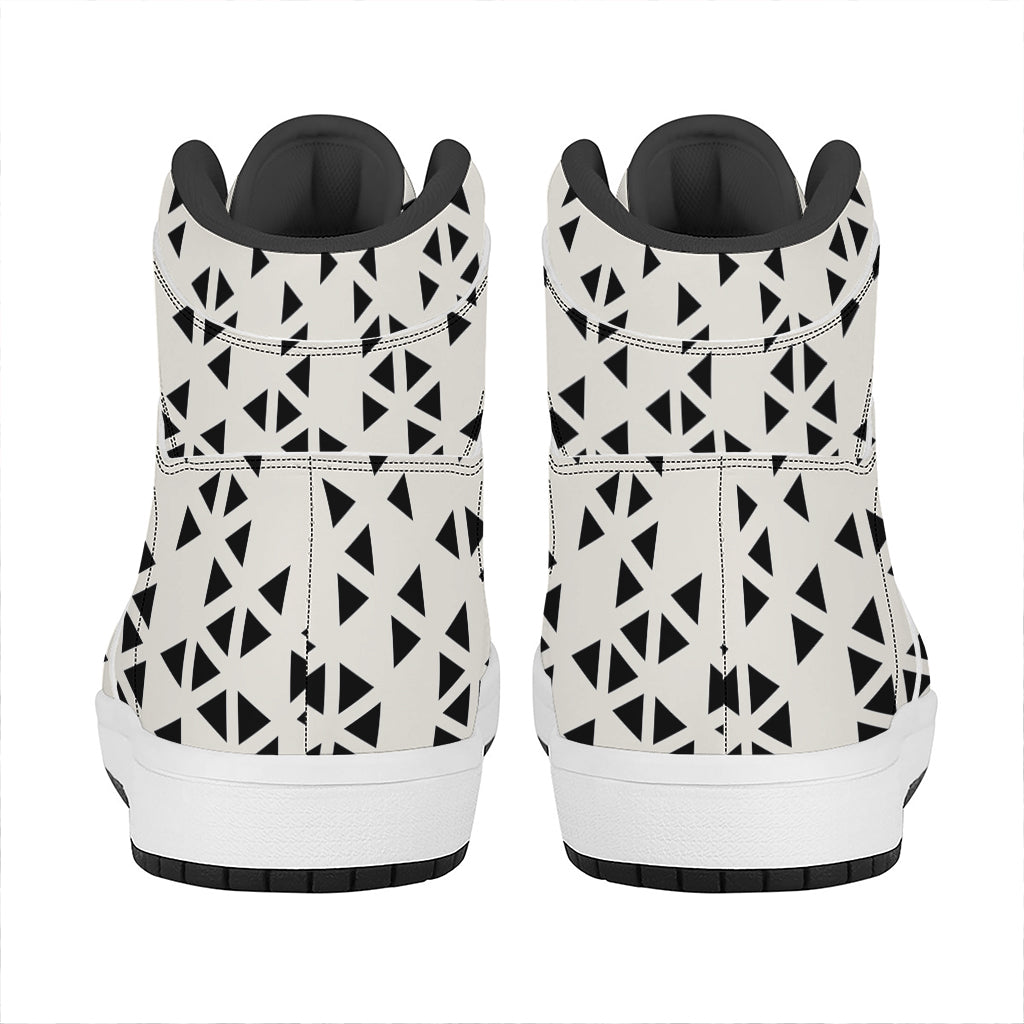 Black And White Geometric Pattern Print High Top Leather Sneakers