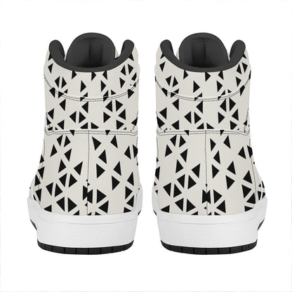 Black And White Geometric Pattern Print High Top Leather Sneakers