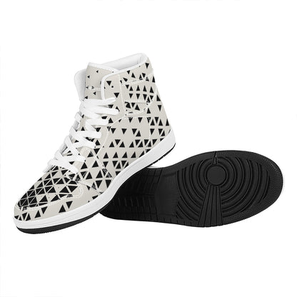 Black And White Geometric Pattern Print High Top Leather Sneakers