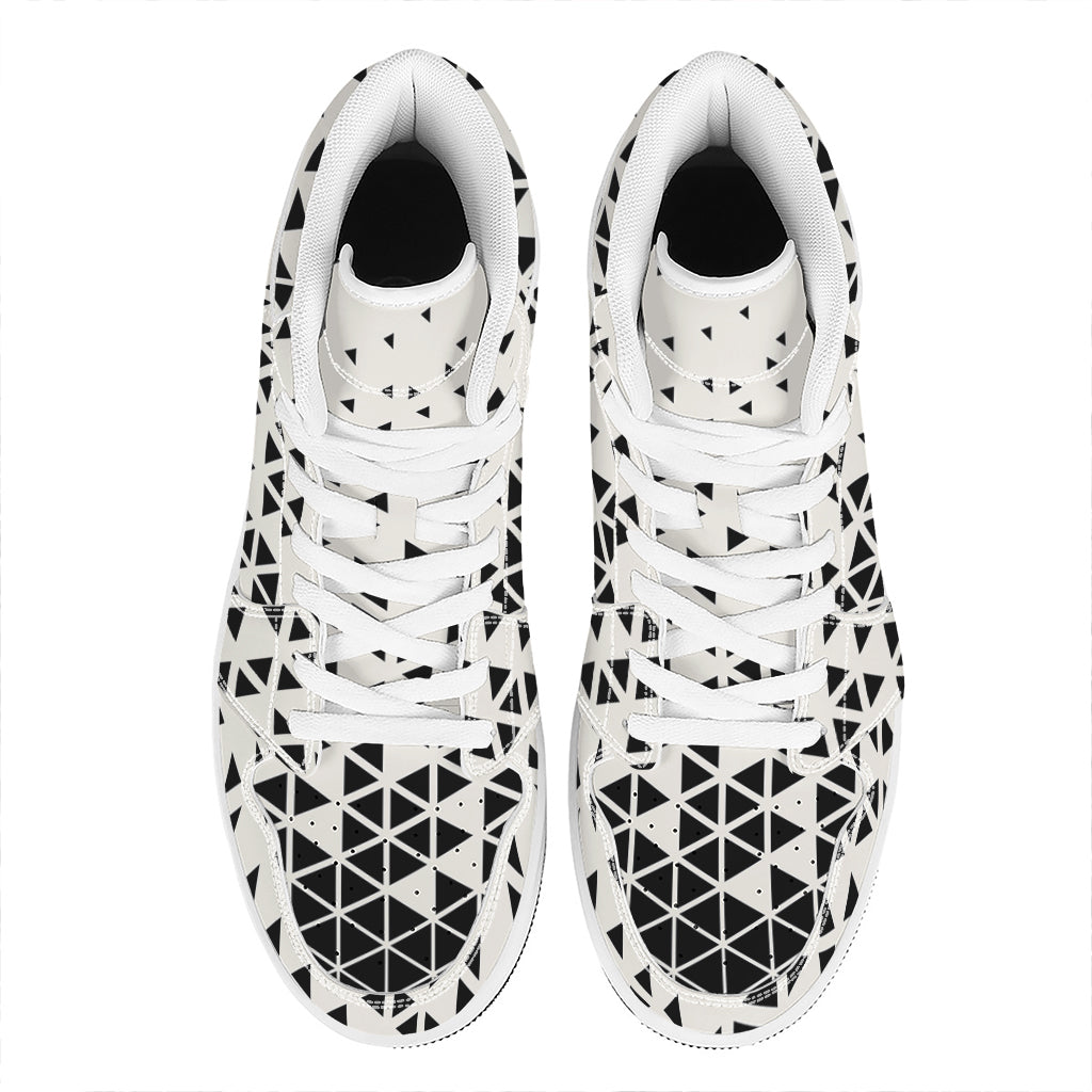 Black And White Geometric Pattern Print High Top Leather Sneakers
