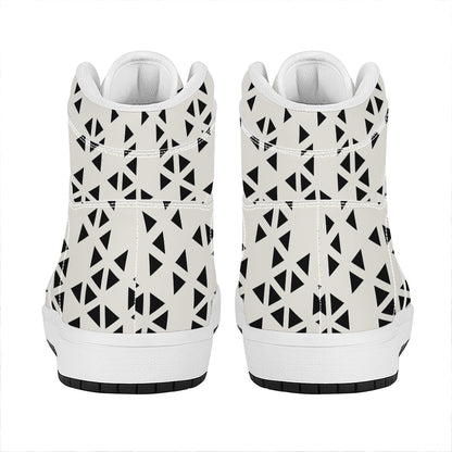 Black And White Geometric Pattern Print High Top Leather Sneakers