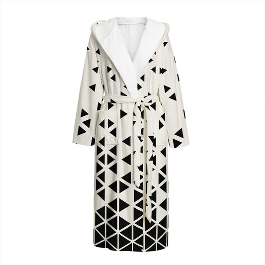 Black And White Geometric Pattern Print Hooded Bathrobe