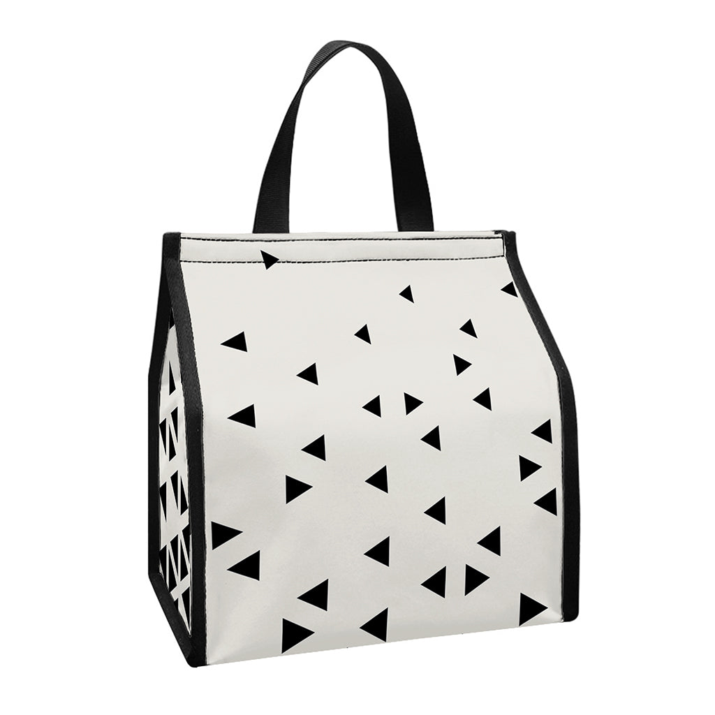 Black And White Geometric Pattern Print Insulated Lunch Tote
