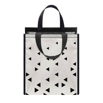 Black And White Geometric Pattern Print Insulated Lunch Tote