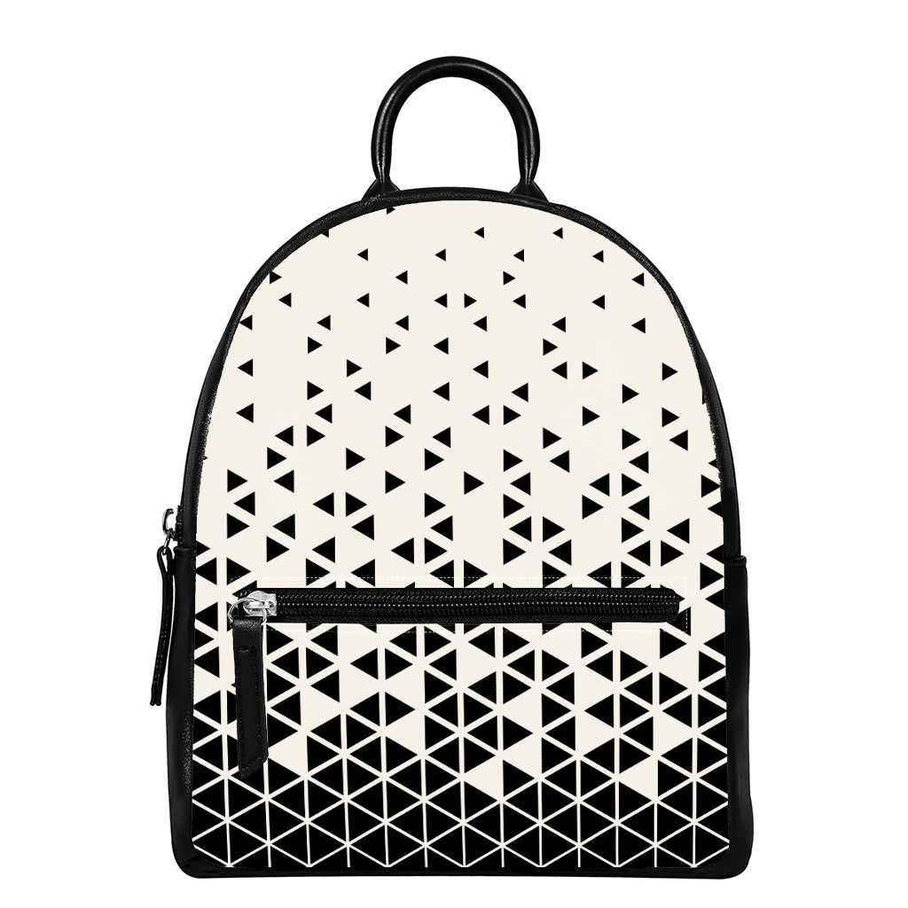 Black And White Geometric Pattern Print Leather Backpack