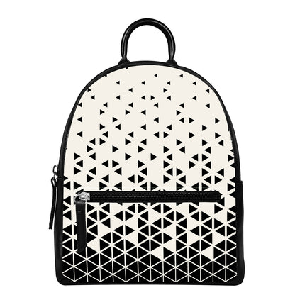 Black And White Geometric Pattern Print Leather Backpack