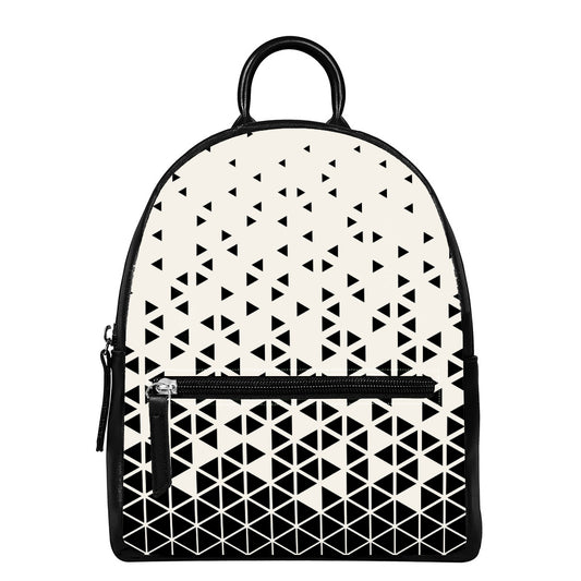 Black And White Geometric Pattern Print Leather Backpack