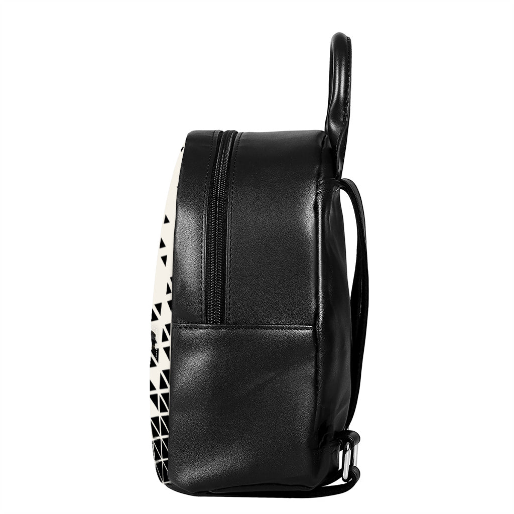 Black And White Geometric Pattern Print Leather Backpack