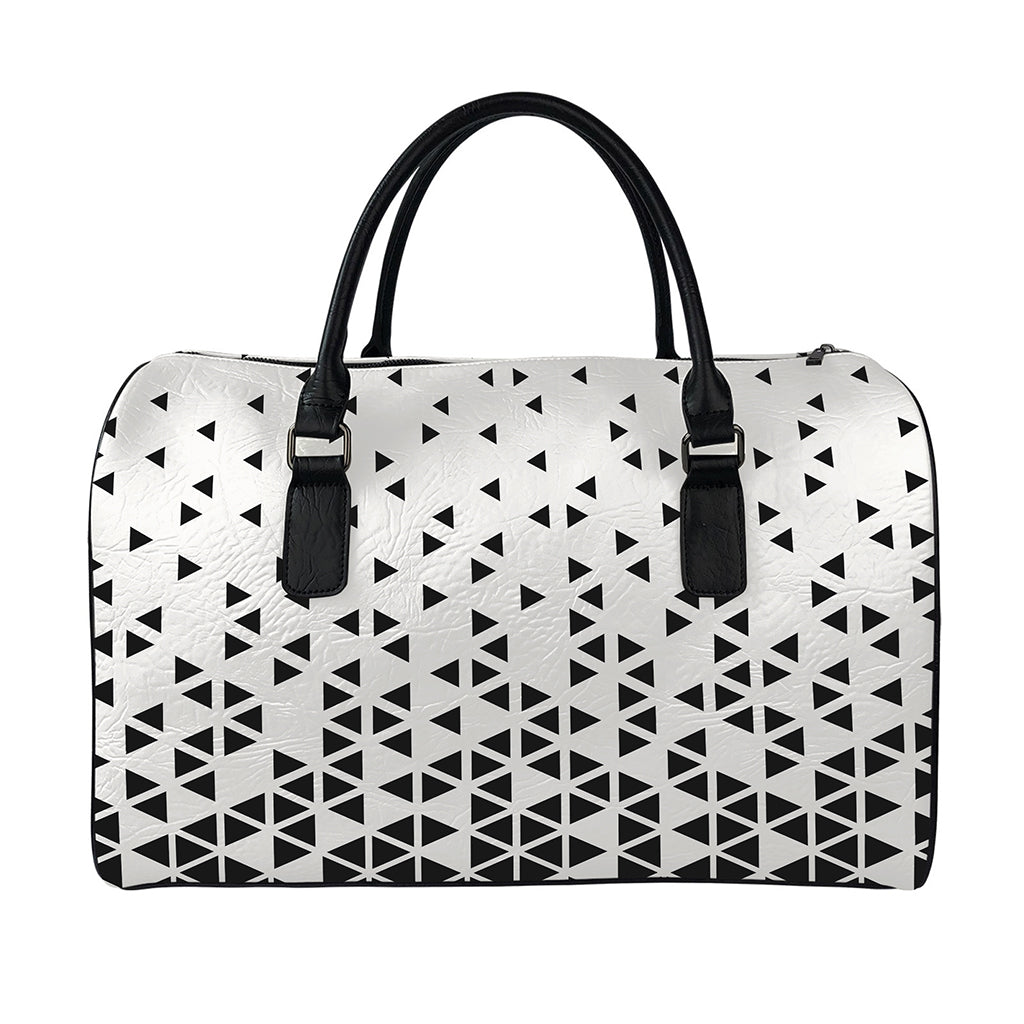 Black And White Geometric Pattern Print Leather Duffle Bag