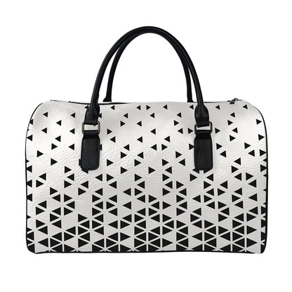 Black And White Geometric Pattern Print Leather Duffle Bag