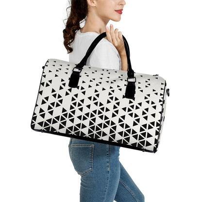 Black And White Geometric Pattern Print Leather Duffle Bag