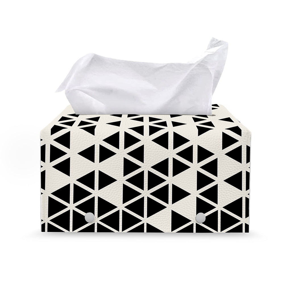 Black And White Geometric Pattern Print Leather Tissue Box Cover