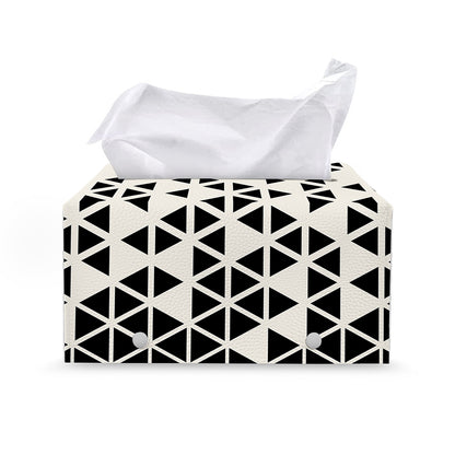 Black And White Geometric Pattern Print Leather Tissue Box Cover