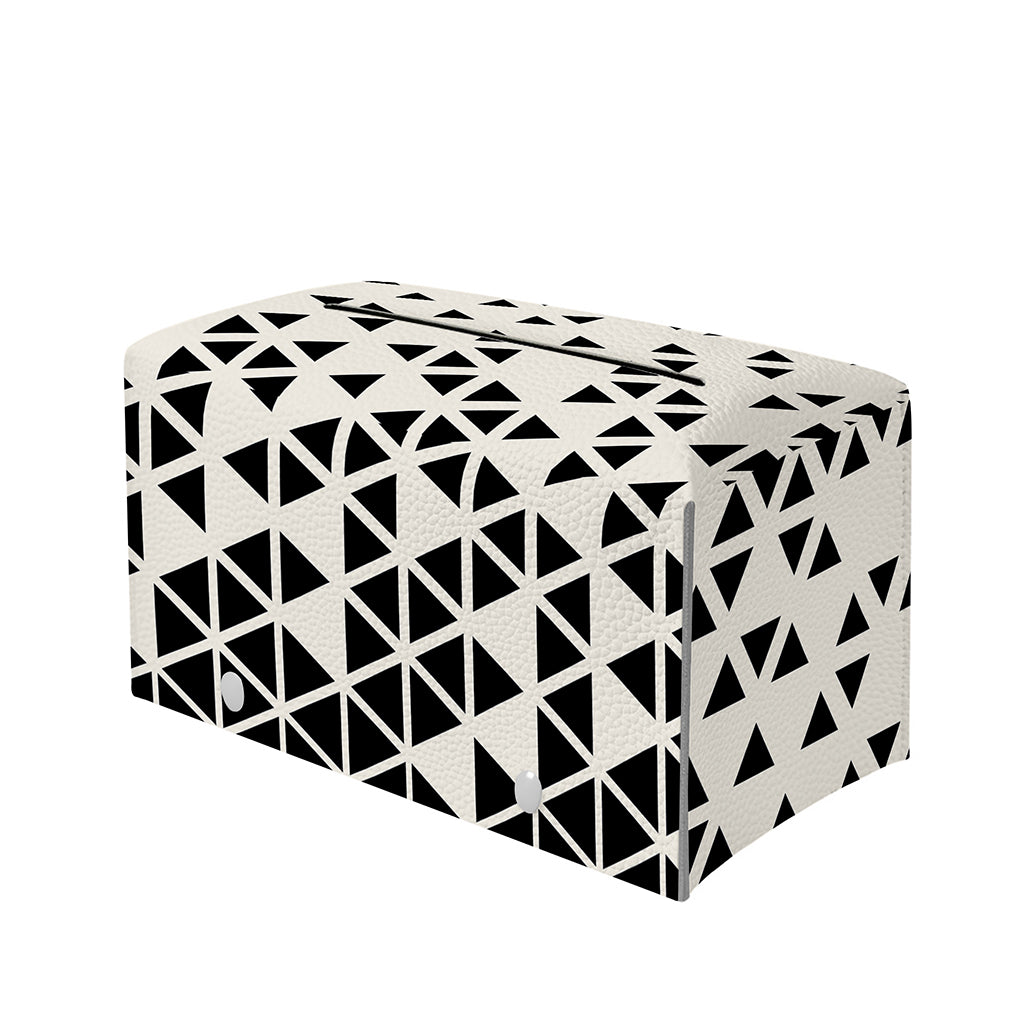 Black And White Geometric Pattern Print Leather Tissue Box Cover