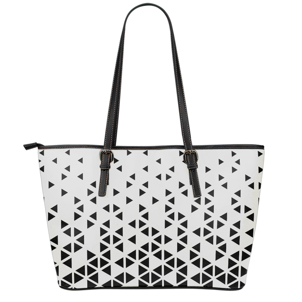 Black And White Geometric Pattern Print Leather Tote Bag