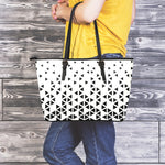 Black And White Geometric Pattern Print Leather Tote Bag