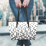 Black And White Geometric Pattern Print Leather Tote Bag